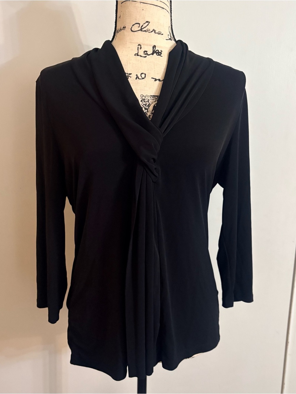 Premise Black Knot-Front Draped V-Neck Top